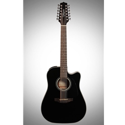 Takamine GD30CE-12 BLK 12-String Dreadnought with cutaway, solid spruce top, sapele back and sides, black finish, chrome hardware, and TP-4TD electronics
